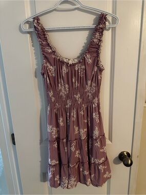 Floral Tiered Ruffle Sundress in Mauve Pink